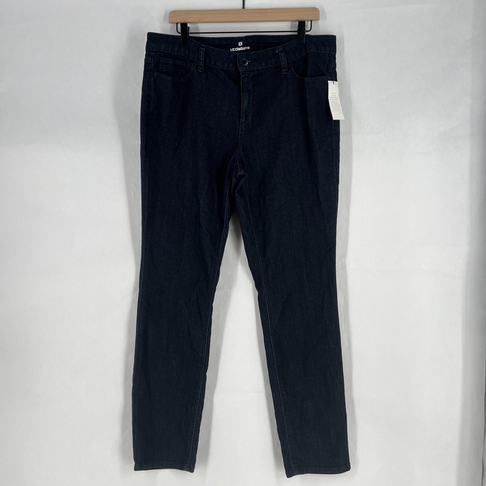 Liz Claiborne Skinny Leg Jeans Womens 14 Black‎ Cotton Denim Stretch Curvy Fit